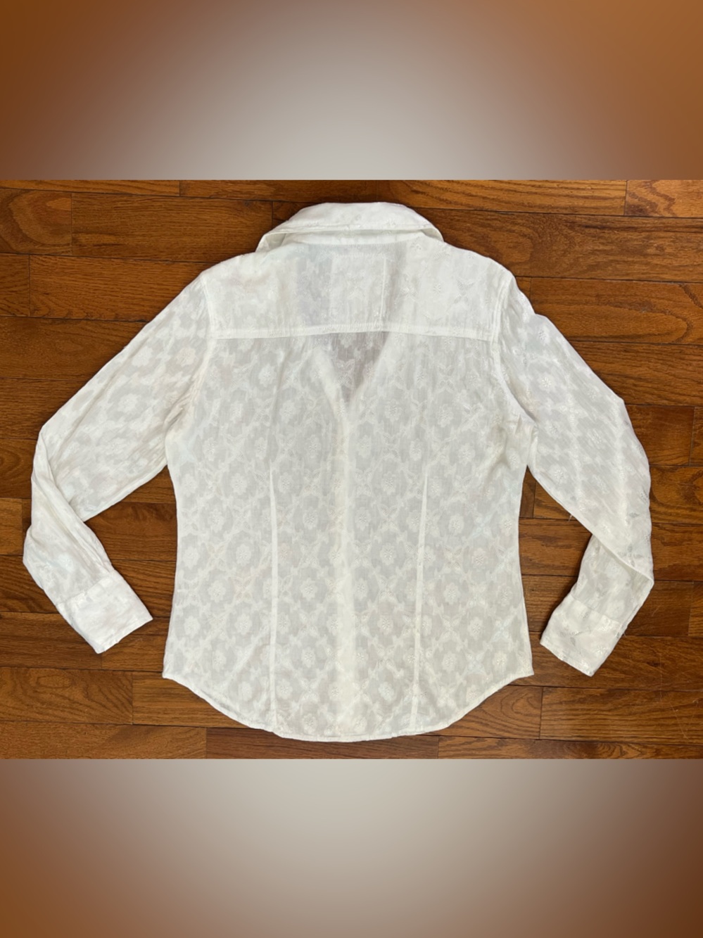 Cino White Floral Jacquard Cotton Button Down Shirt Women’s S Coastal Boho - Picture 3 of 7